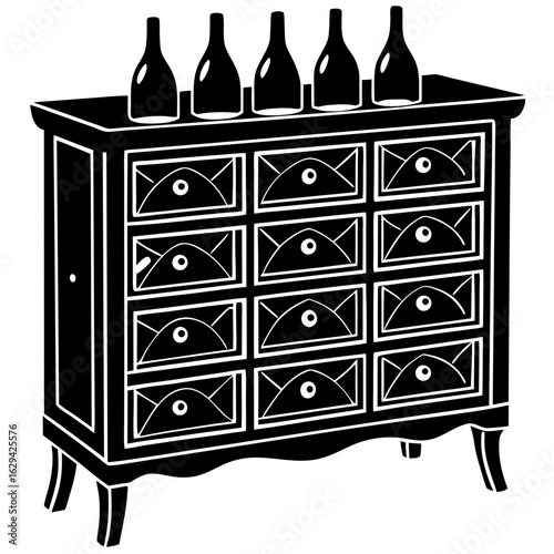 Classic Wine Cabinet: A vintage cabinet holding neatly aligned wine bottles. A harmonious blend of functionality and refined taste. 
