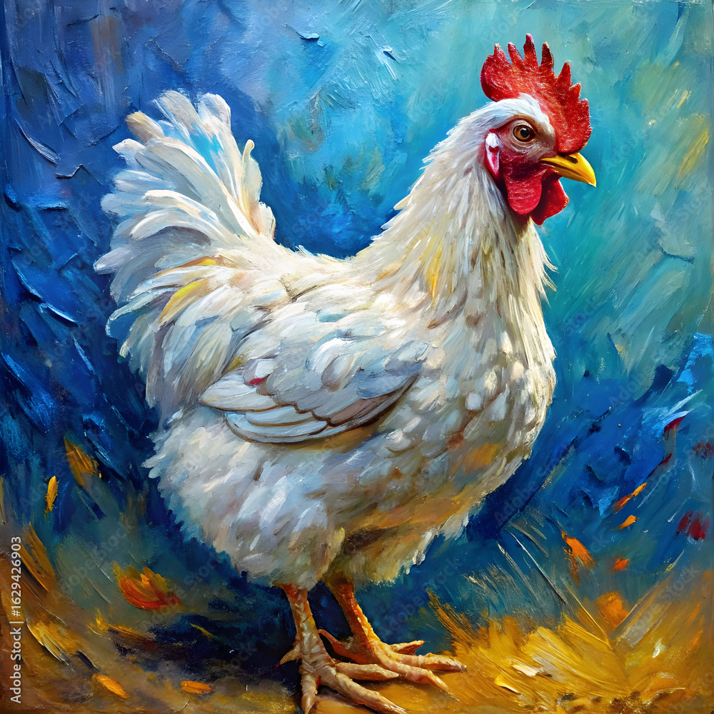Fototapeta premium a stunning impasto painting of a white hen
