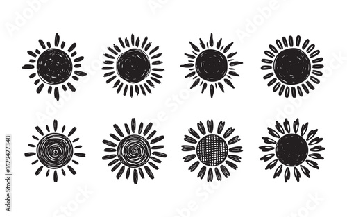 Sun Doodle set abstract brush vector illustration