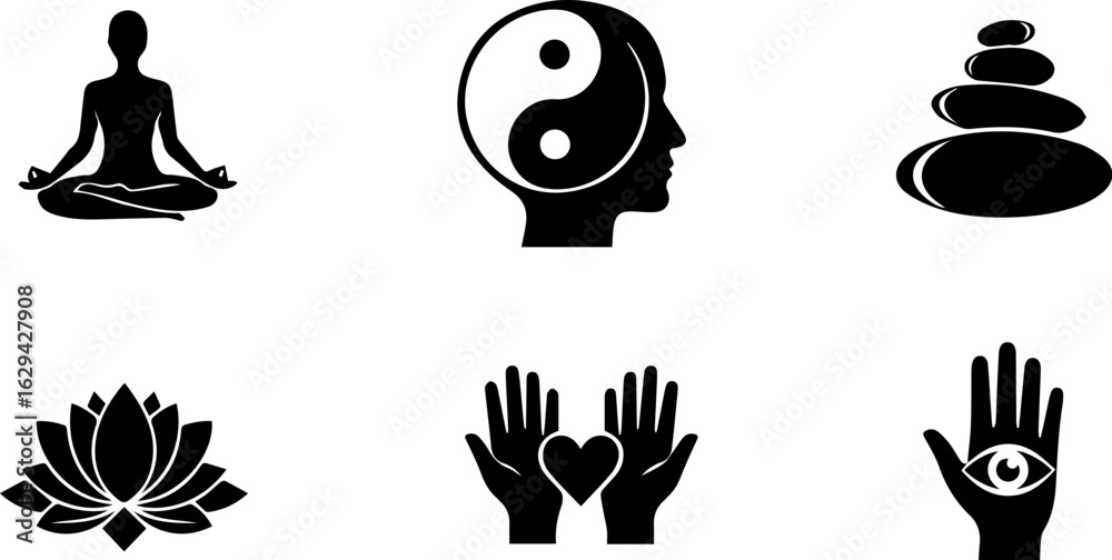 Naklejka premium Vector art of collection of wellness and spirituality icons isolated on white background