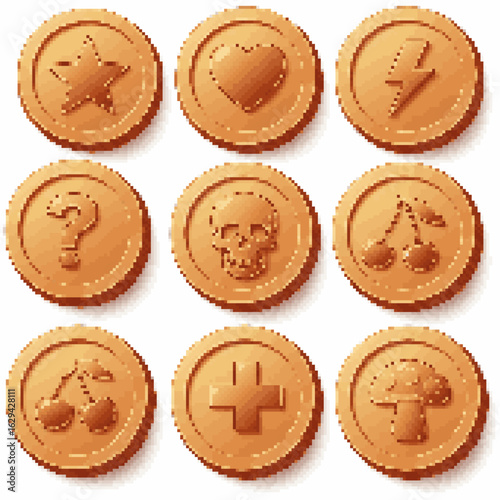 Pixelated Tokens with Various Symbols in Grid Layout