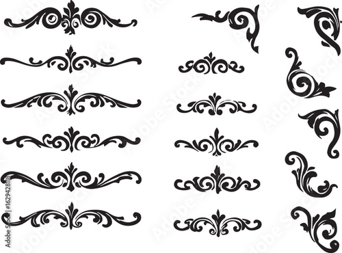 Elegant Black Flourish Vector Design Elements for Invitations and Decorative Borders