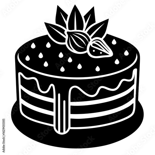 Elegant Cake Silhouette: A detailed silhouette of an exquisitely decorated cake, a sweet confection perfect for celebrations and culinary delights.