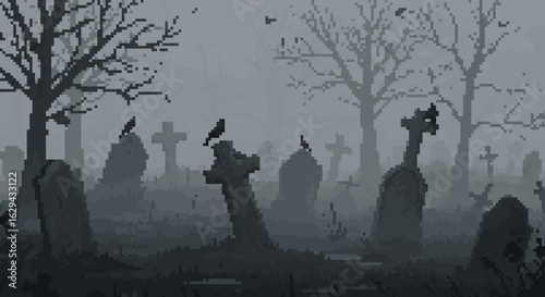 Mysterious Foggy Graveyard at Dusk