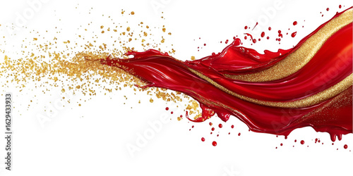Glitter-Infused Red and Gold Abstract on Transparent Background