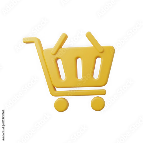 Yellow shopping cart icon isolated on transparent background