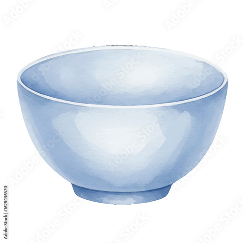 Empty blue bowl with watercolor effect for food preparation and serving, kitchenware and dining illustration