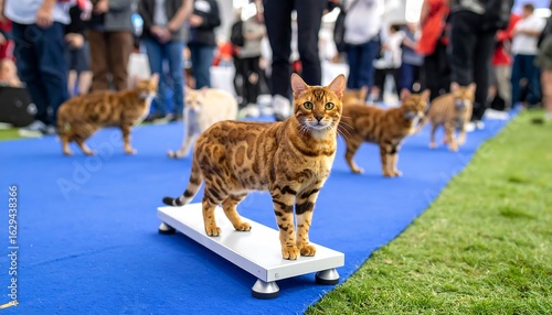 Bengal Cat Posing on a Scale at a Cat Show, Capturing the Beauty and Elegance