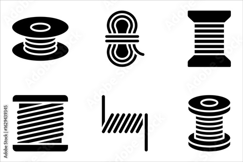 Coil icons set. Outline set of coil icons for web design, vector illustration on white background