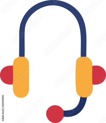 Vibrant cartoon style headset with a blue headband yellow earcups and red microphone and earpiece accents perfect for communication and gaming