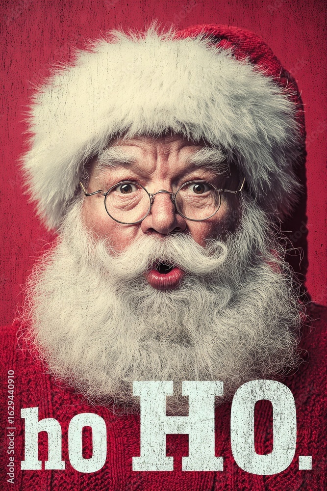 Naklejka premium Smiling santa face with festive ho ho lettering in joyful christmas style