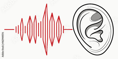 Vector art of illustration depicting the human ear receiving sound waves, representing hearing and auditory perception