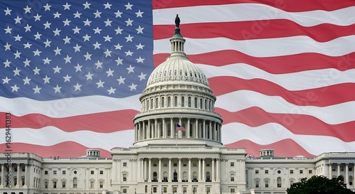 Wallpaper Mural US Capitol Building with American Flag in the Background Torontodigital.ca