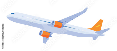 Vector illustration of passenger airplane taking off and demonstrating modern aviation technology and travel potential.