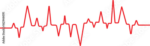 Red heartbeat pulse line graphic representing medical cardiogram or ECG monitor. Ideal for healthcare, emergency, or wellness themes. Simple flat design for digital or print projects.