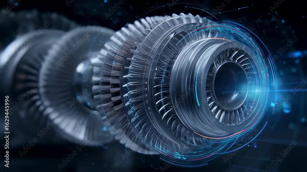 Video „Complex turbine engines rotating rapidly, generating clean ...