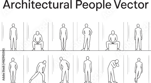 Architectural People Vector Line Art for Presentation and Design Elements Illustrating Human Scale and Figures in Various Poses