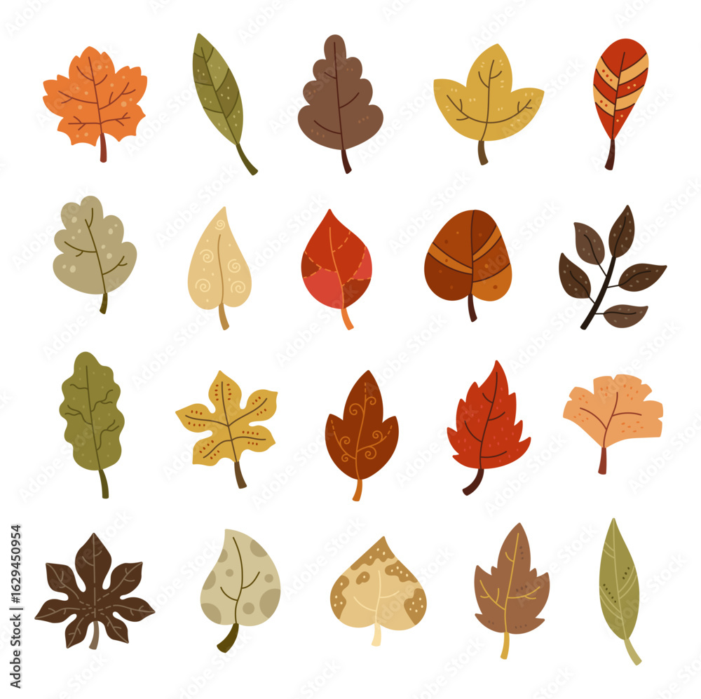 Fototapeta premium Nature leaf set in scandinavian style different shape, elements for natural botanical plants perfect for your illustration and creative designs projects