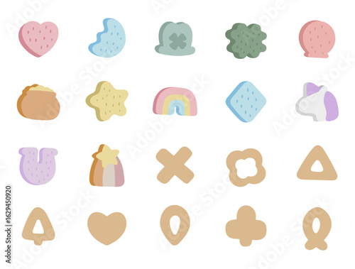 Lucky charms cereal set in scandinavian style with different shapes breakfast snack forms inspired by food symbols perfect for your illustration and creative designs projects