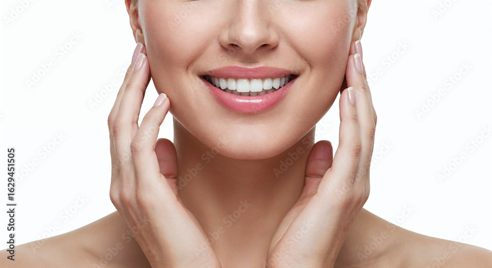 Obraz premium Close-up of a Woman's Smiling Mouth with White Teeth