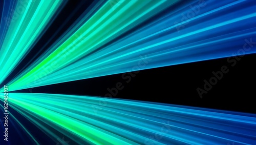Blue and green laser-like gradient beams intersecting in abstract 3D motion  high-speed tech energy design  rendered as pro vector artwork