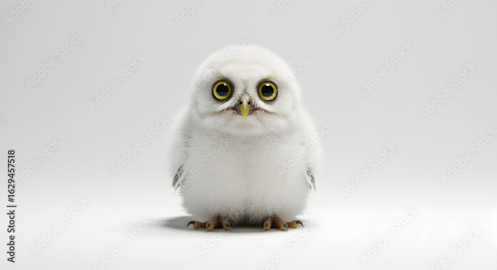 Obraz premium 白い羽毛 ふわふわ可愛い 赤ちゃんふくろう 柔らかな光 愛らしい瞳. AI Generated