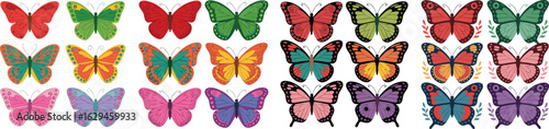 Collection of Colorful Cartoon Butterflies in Various Designs and Styles on a White Background