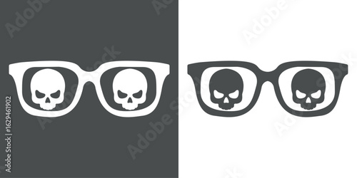 Logo con silueta de gafas de sol con calavera humana para felicitaciones y tarjetas de Halloween