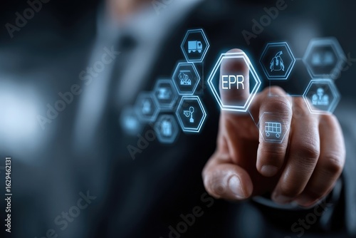 Businessman touches interactive display with EPR highlighted