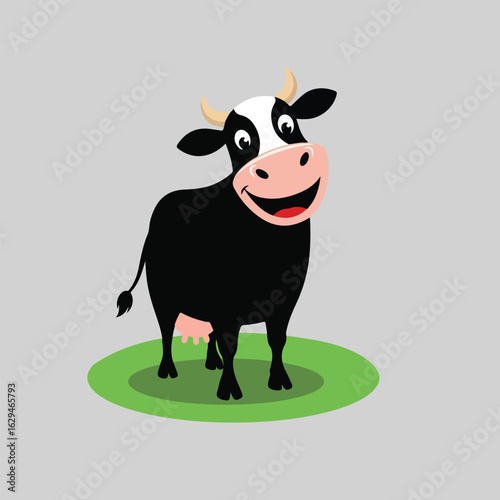 Happy Cartoon Cow Standing on Grass – Farm Animal Vector Illustration
