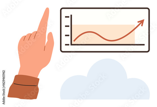 Hand reaching towards a graph with increasing trend, symbolizing growth, progress, or data analytics. Ideal for business growth, success, achievements, cloud technology, innovation strategy simple