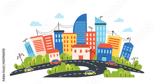 Vibrant urban landscape with colorful buildings and busy streets offering a lively city experience