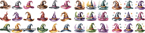 Watercolor Witch Hat Collection Spooky and Stylish Designs for Halloween and Magical Occasions