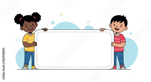 Children holding a blank message board for your important announcements and educational content