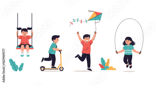Children enjoying outdoor recreational activities on a sunny day
