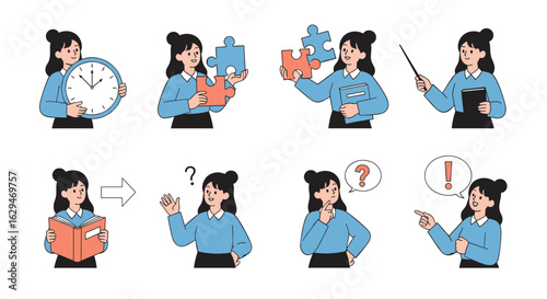 Creative businesswoman demonstrating problem solving strategies and time management skills