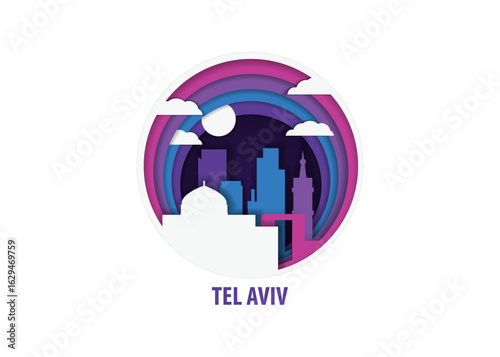 Tel Aviv, Israel paper cut, cityscape crafted vector illustration. Origami, layered art of city with skyline, buildings, landscape shape for sticker, badge, web, print