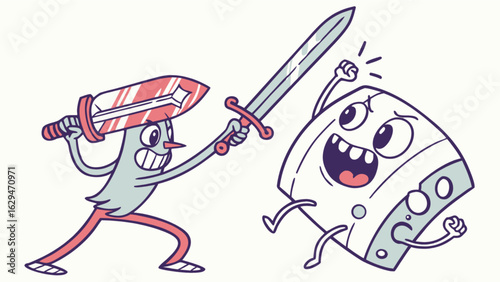Cartoon character sword fight illustration vector art design for children's book and animation project