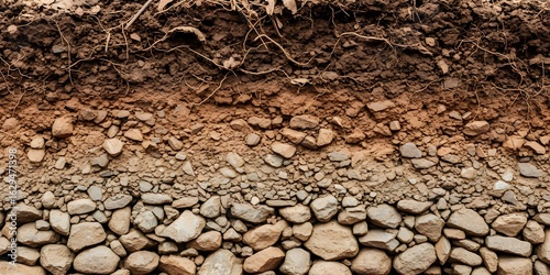 Visual of natural soil layers from topsoil to rock base, showing earth science concept.