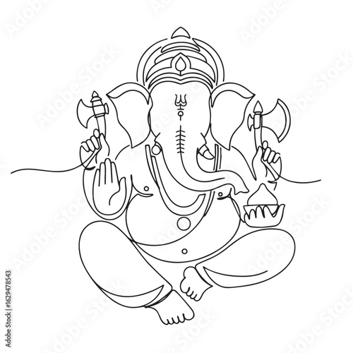Lord Ganesha One Line Art Drawing – Minimalist Hindu Deity Illustration