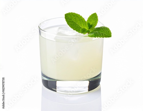 Refreshing lemonade cocktail with mint in a tumbler glass on a white background