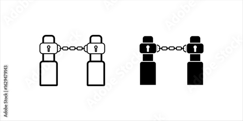 Handcuffs, manacles or shackles icon set. Chained, handcuffed hands. Vector Illustration	
