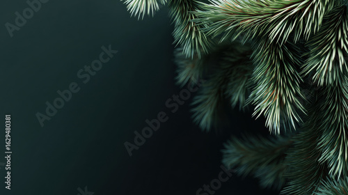 Dark Green Background, A modern 3D Christmas greeting card design mockup. an abstract texture of soft green gradients,  evergreen needles. Minimalist and natural. on a dark forest green background.