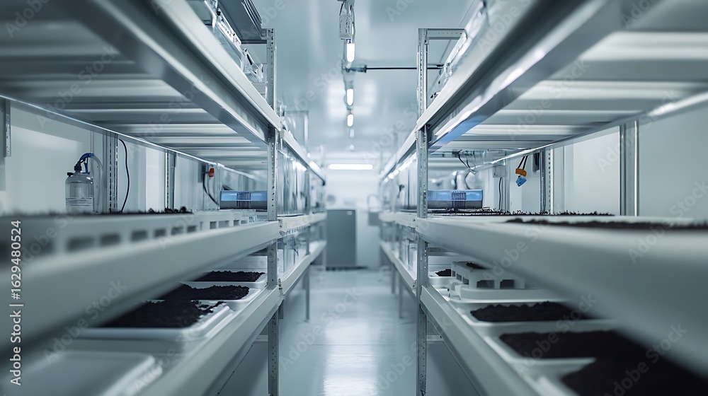 Obraz premium Water-retaining soil mixture lab in a futuristic farm