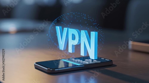 VPN privacy safety smartphone concept in a modern workspace.