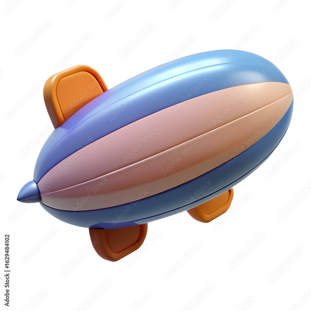 Fototapeta premium Cartoon Blimp Airship Dirigible Aircraft Transportation Flying Vehicle Isolated Object