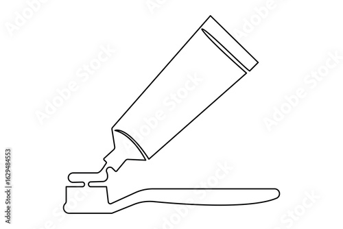 Minimalist style toothbrush and paste single line art isolated vector outline drawing illustration

