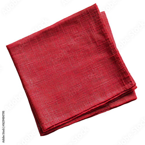 Folded red napkin with texture isolated on transparent background
