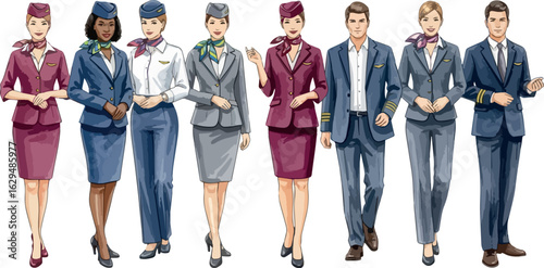 water colour illustration of a flight attendants in isolated on white background