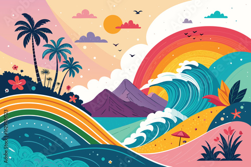 autumn landscape with trees colorful abstract pattern background. template summer concept. vector illustration	
